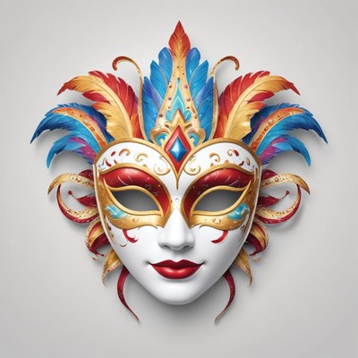 A colorful venetian mask with feathers