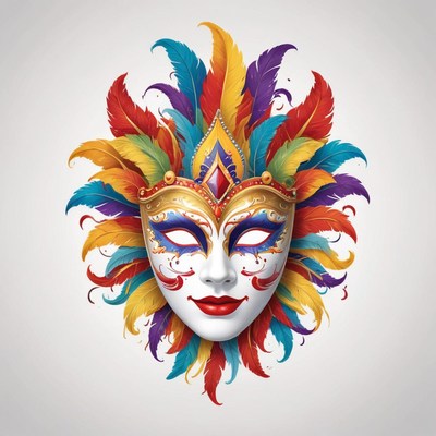 A colorful masquerade mask with feathers