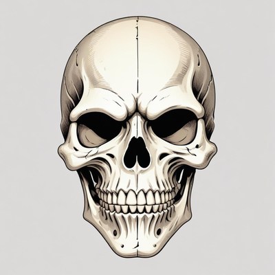A detailed illustration of a human skull