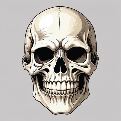A detailed illustration of a human skull
