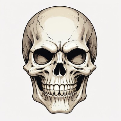 A detailed illustration of a human skull