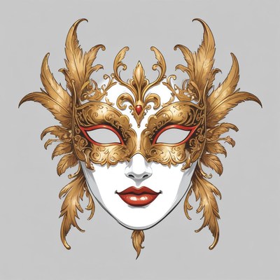 A gold and red masquerade mask