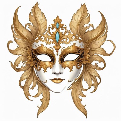 A golden venetian mask with intricate details