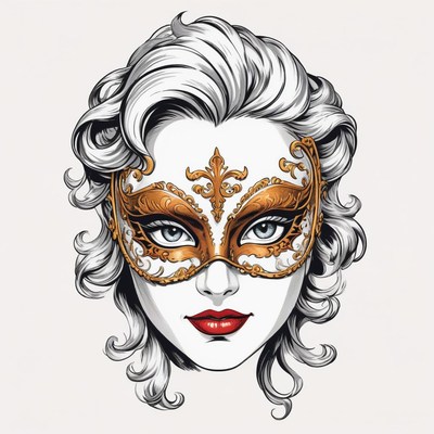 A woman wears a gold masquerade mask