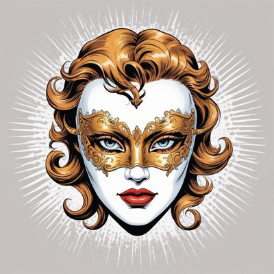 A woman wears a golden mask
