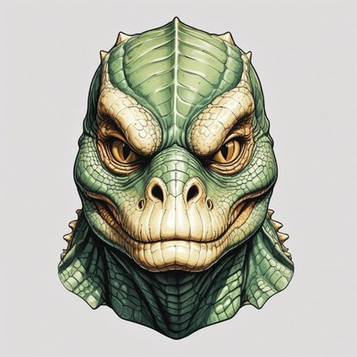 A close-up of a lizard creature's head