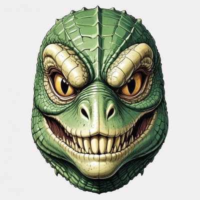 A detailed illustration of a reptilian creature's head