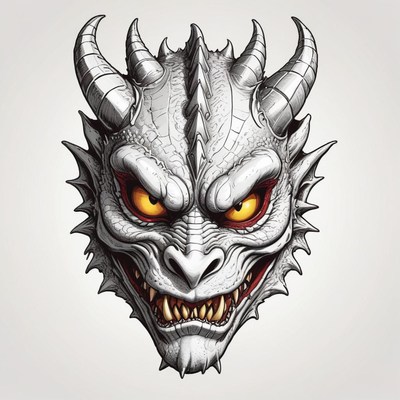A detailed illustration of a dragon's face