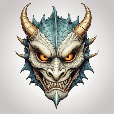 A detailed illustration of a dragon's head