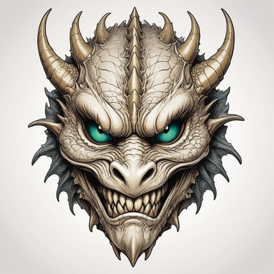 A detailed drawing of a dragon's head