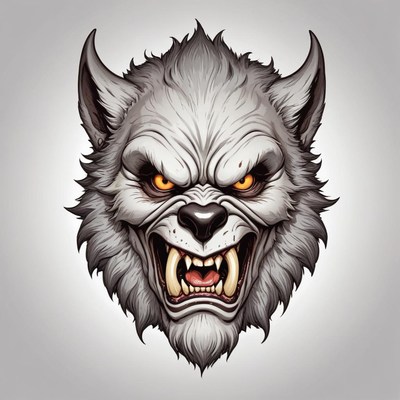 A snarling werewolf head illustration