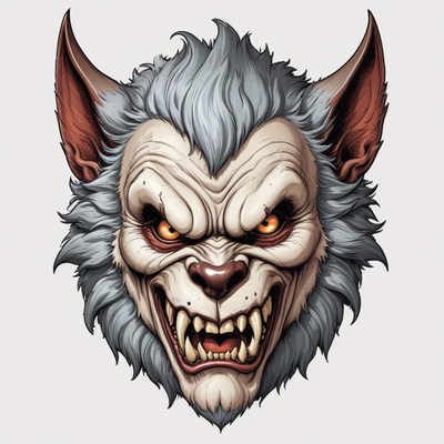 A snarling werewolf head illustration