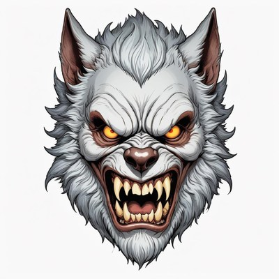 A snarling werewolf head illustration