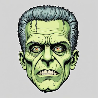 A green monster with a scowl stares intensely