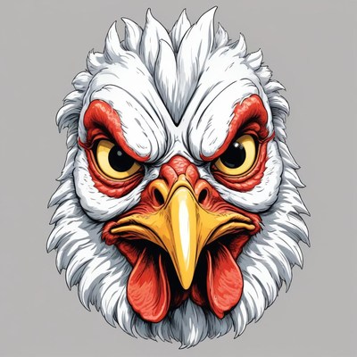 A close-up of a rooster's face