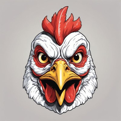 A close-up illustration of a rooster's head