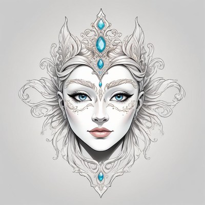 A woman wearing a crown of intricate design with blue gems