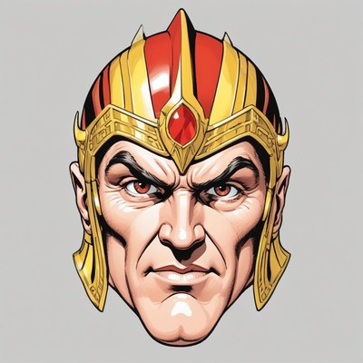 A close-up portrait of a warrior wearing a golden helmet