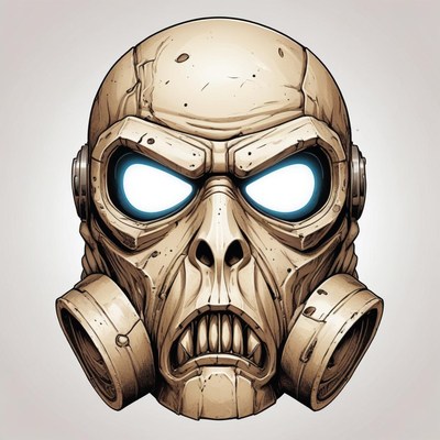 A close-up of a scary, futuristic gas mask