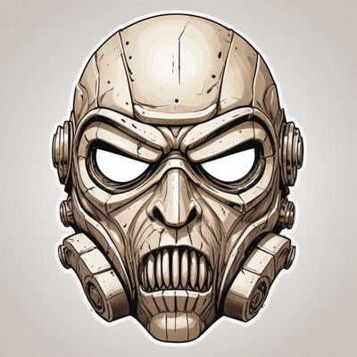 A detailed drawing of a robotic skull