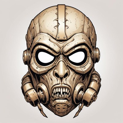A detailed illustration of a futuristic cyborg mask