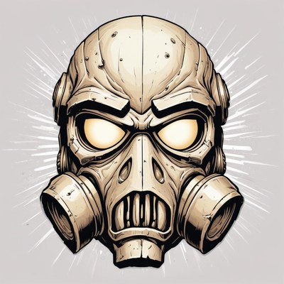 A menacing, futuristic gas mask with glowing eyes