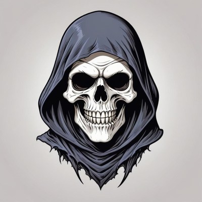 A skull in a hooded robe
