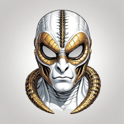 A close-up of a white and gold mask