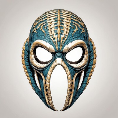 A detailed mask with a blue and gold design