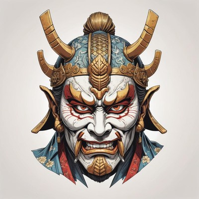 A warrior with horns and a fierce expression