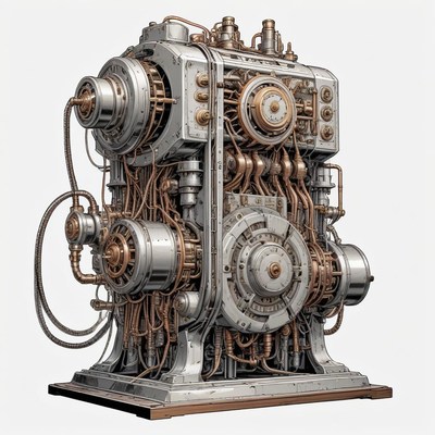 A detailed illustration of a steampunk machine