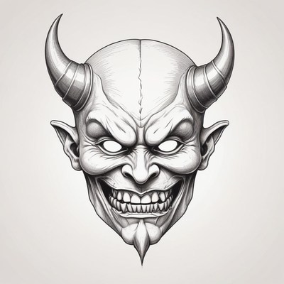 A pencil drawing of a devil's head