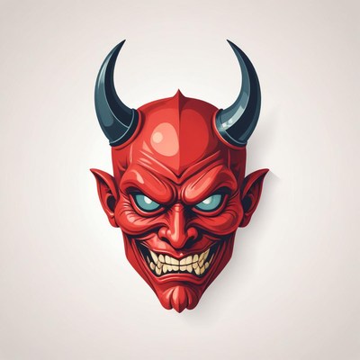 A red devil mask with horns