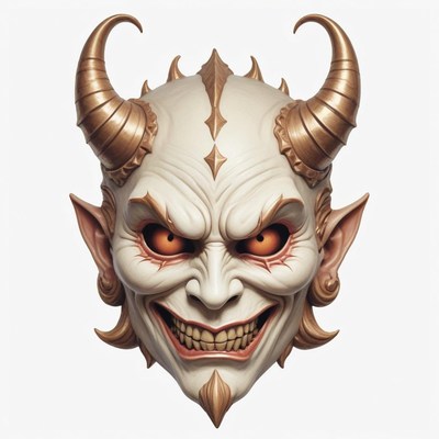 A detailed devil mask with gold horns
