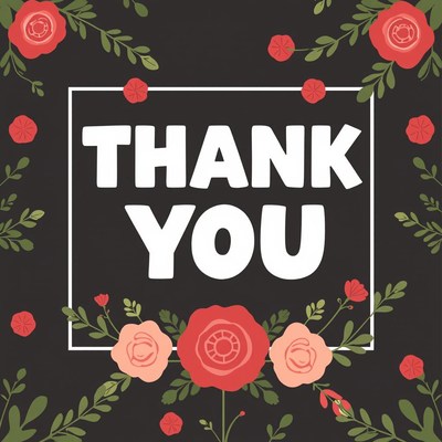 Thank you message with red roses