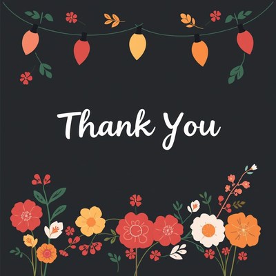 A floral thank you card with lights