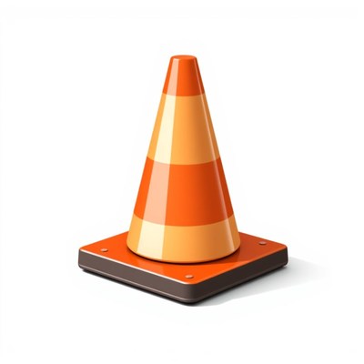 A traffic cone stands on a white background