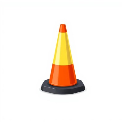 A traffic cone stands alone on a white background