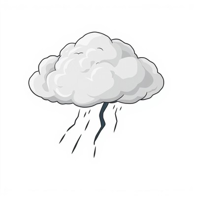 A cartoon storm cloud with lightning strikes