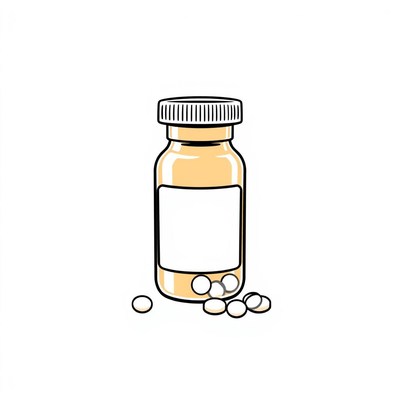 A pill bottle with pills scattered around it