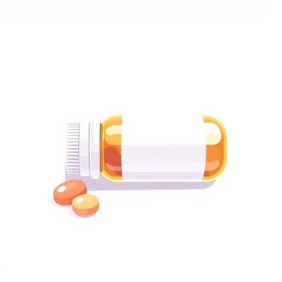 A bottle of pills sits on a white surface