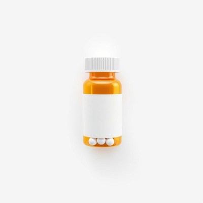 A white pill bottle with a blank label
