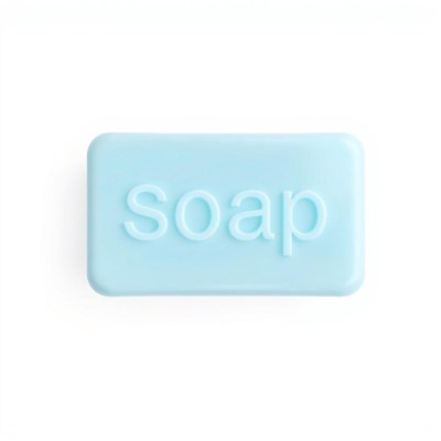 A blue bar of soap is isolated on a white background