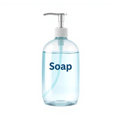 A bottle of soap on a white background
