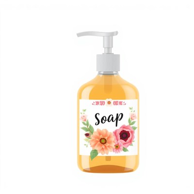 A floral soap bottle on a white background