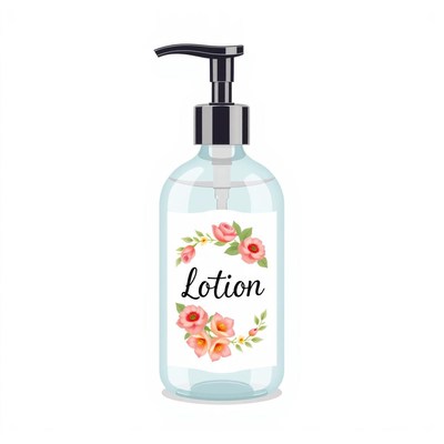 A bottle of lotion with a floral label