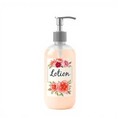 A floral lotion bottle with a pump dispenser
