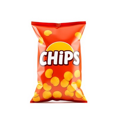 A bag of chips on a white background