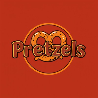 A pretzel logo on a red background