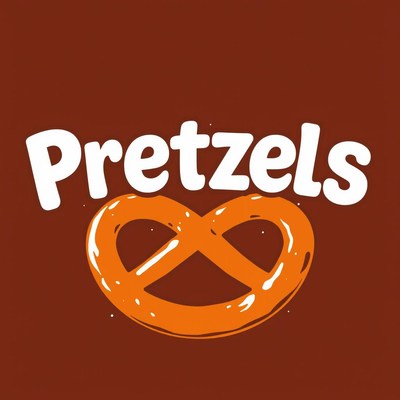 A pretzel logo on a brown background